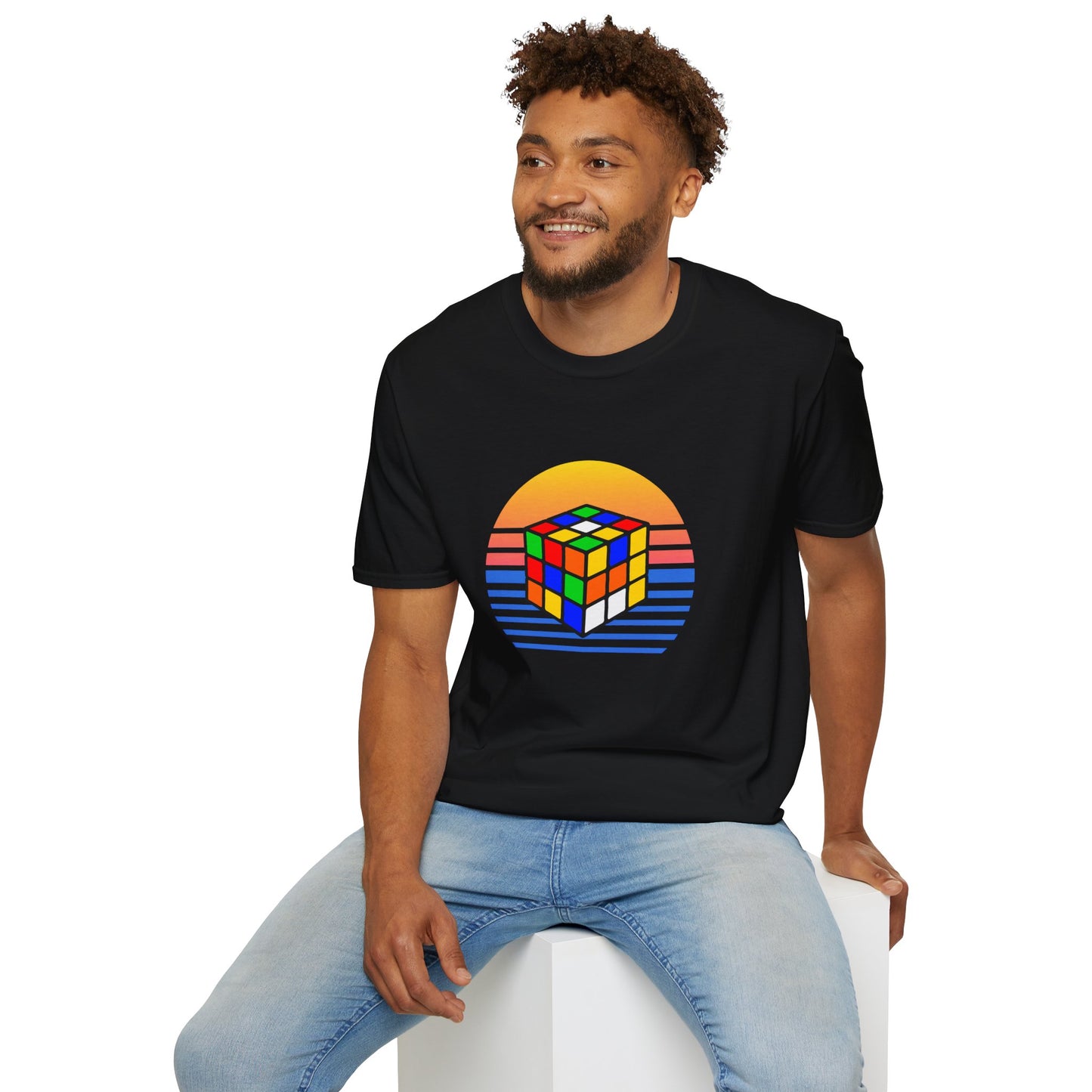 ⚡ Express - Rubik's Cube Shirt Sunset Solve Unisex Graphic Softstyle T-Shirt| Fun Cubing Shirt