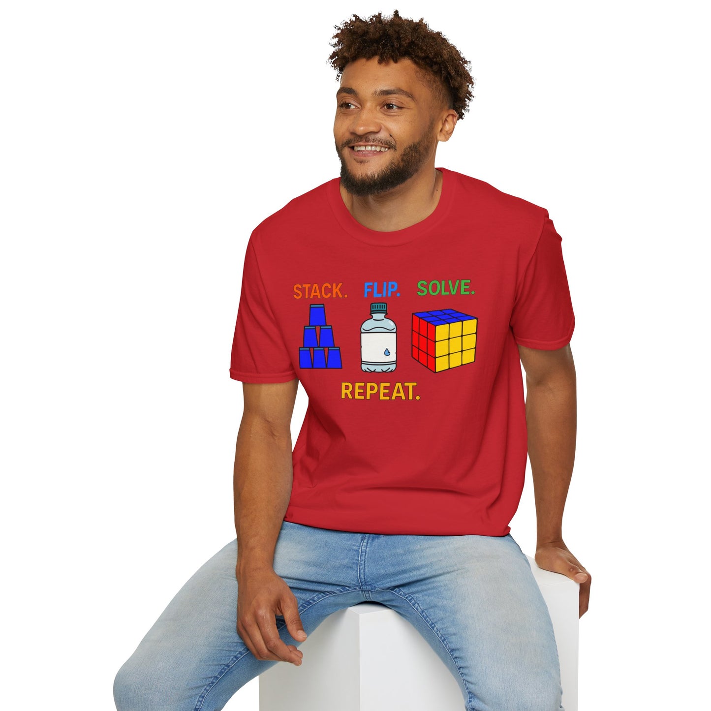 Flip Stack Solve Repeat Unisex Graphic Softstyle T-Shirt