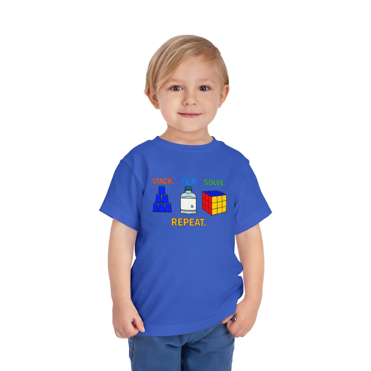 Stack Flip Solve Repeat - Rubik's Cube - Trick Shot Art Toddler Short Sleeve T-Shirt