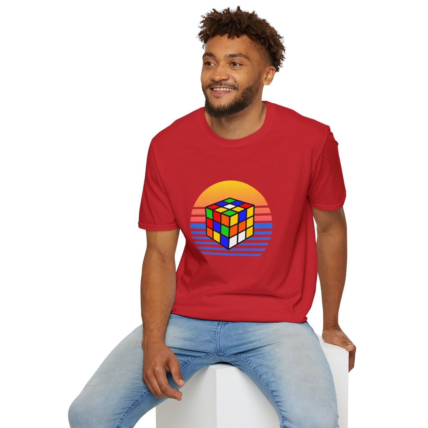 Rubik's Cube Shirt Sunset Solve Unisex Graphic Softstyle T-Shirt| Fun Cubing Shirt