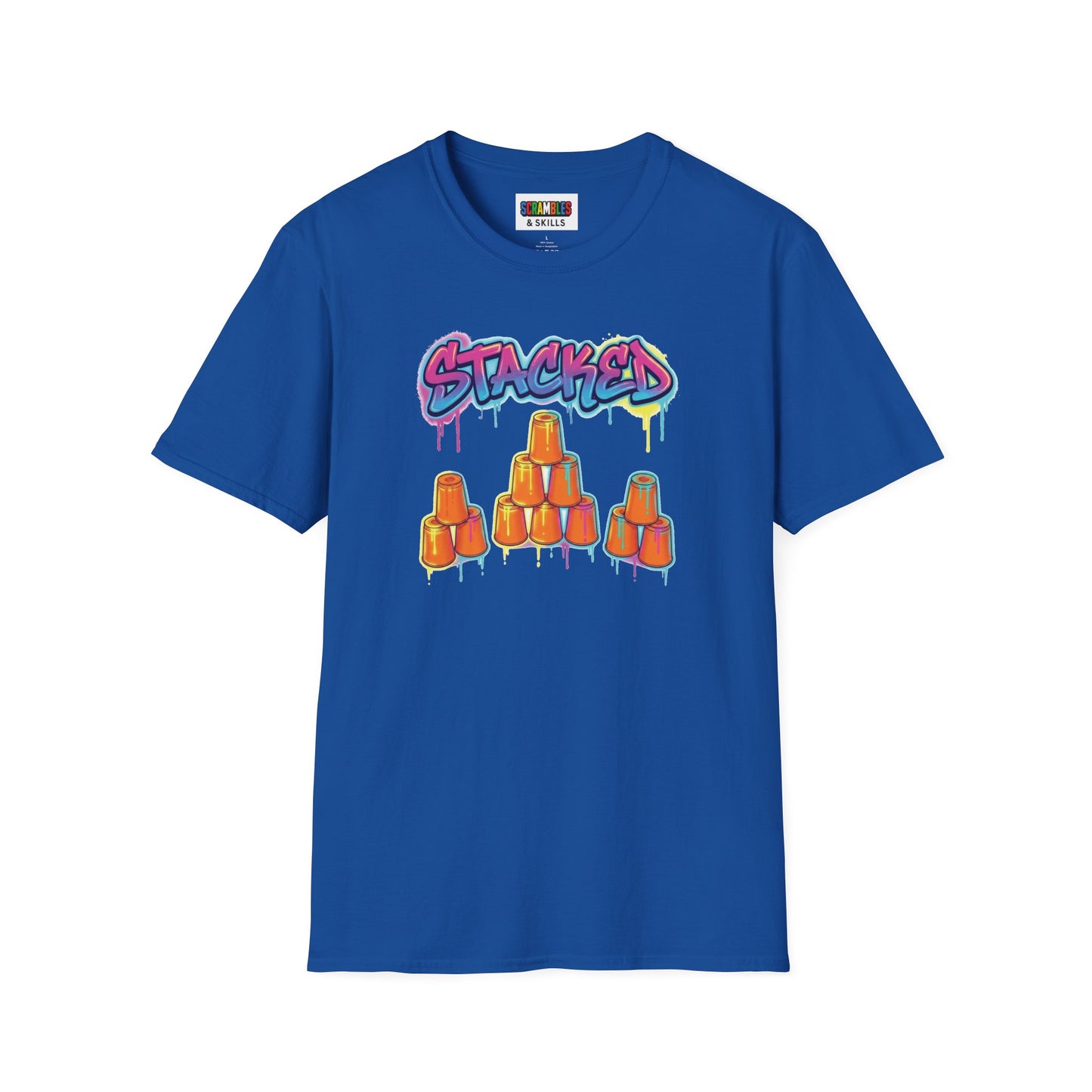 Stacked Cups Trick Shot Bottle Flip Art Unisex Graphic Softstyle T-Shirt