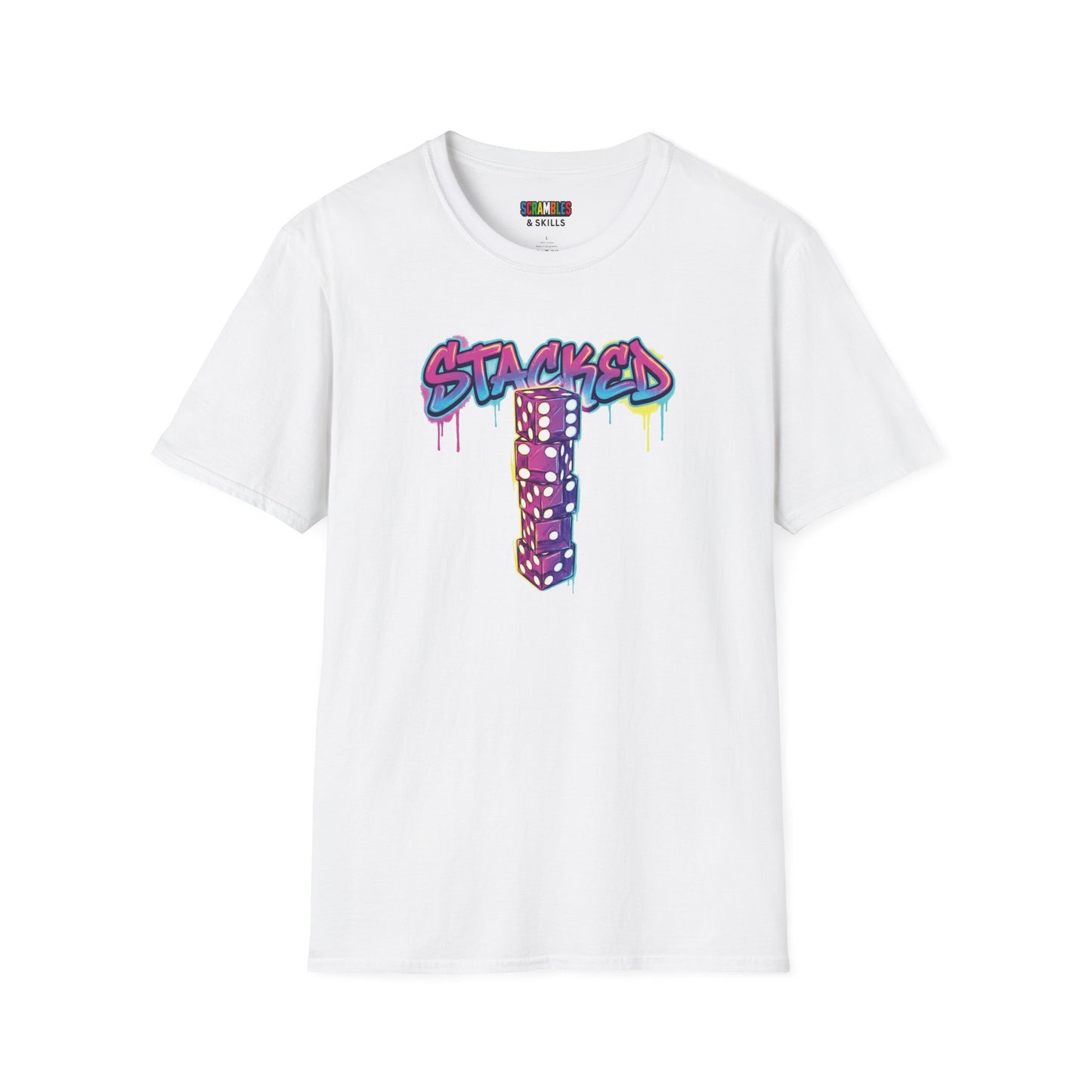 Stacked Dice Trick Shot Bottle Flip Art Unisex Graphic Softstyle T-Shirt