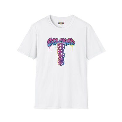 Stacked Dice Trick Shot Bottle Flip Art Unisex Graphic Softstyle T-Shirt