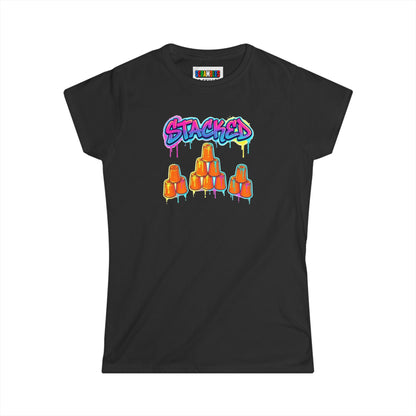 Stacked Cups Trick Shot Bottle Flip Art Women's Softstyle T-Shirt