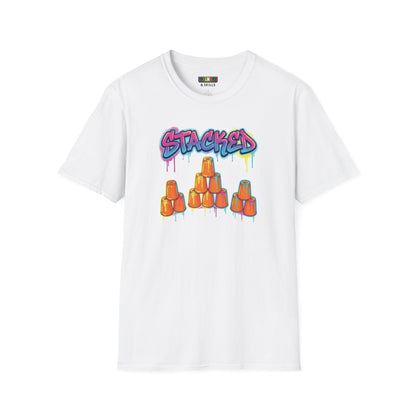 Stacked Cups Trick Shot Bottle Flip Art Unisex Graphic Softstyle T-Shirt