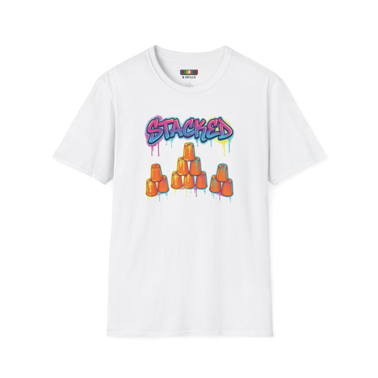 Stacked Cups Trick Shot Bottle Flip Art Unisex Graphic Softstyle T-Shirt