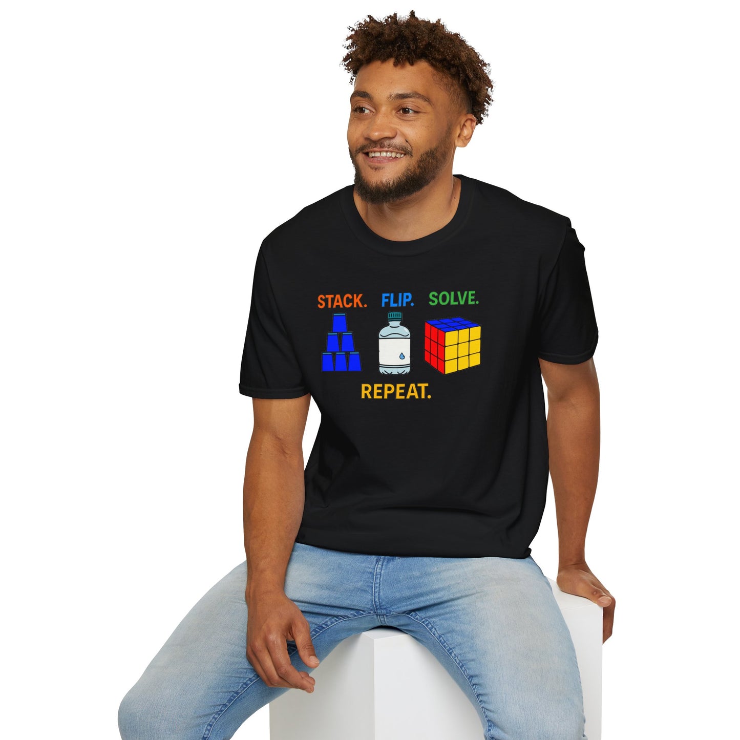 ⚡ Express - Flip Stack Solve Repeat Unisex Graphic Softstyle T-Shirt