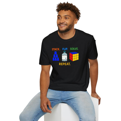 ⚡ Express - Flip Stack Solve Repeat Unisex Graphic Softstyle T-Shirt