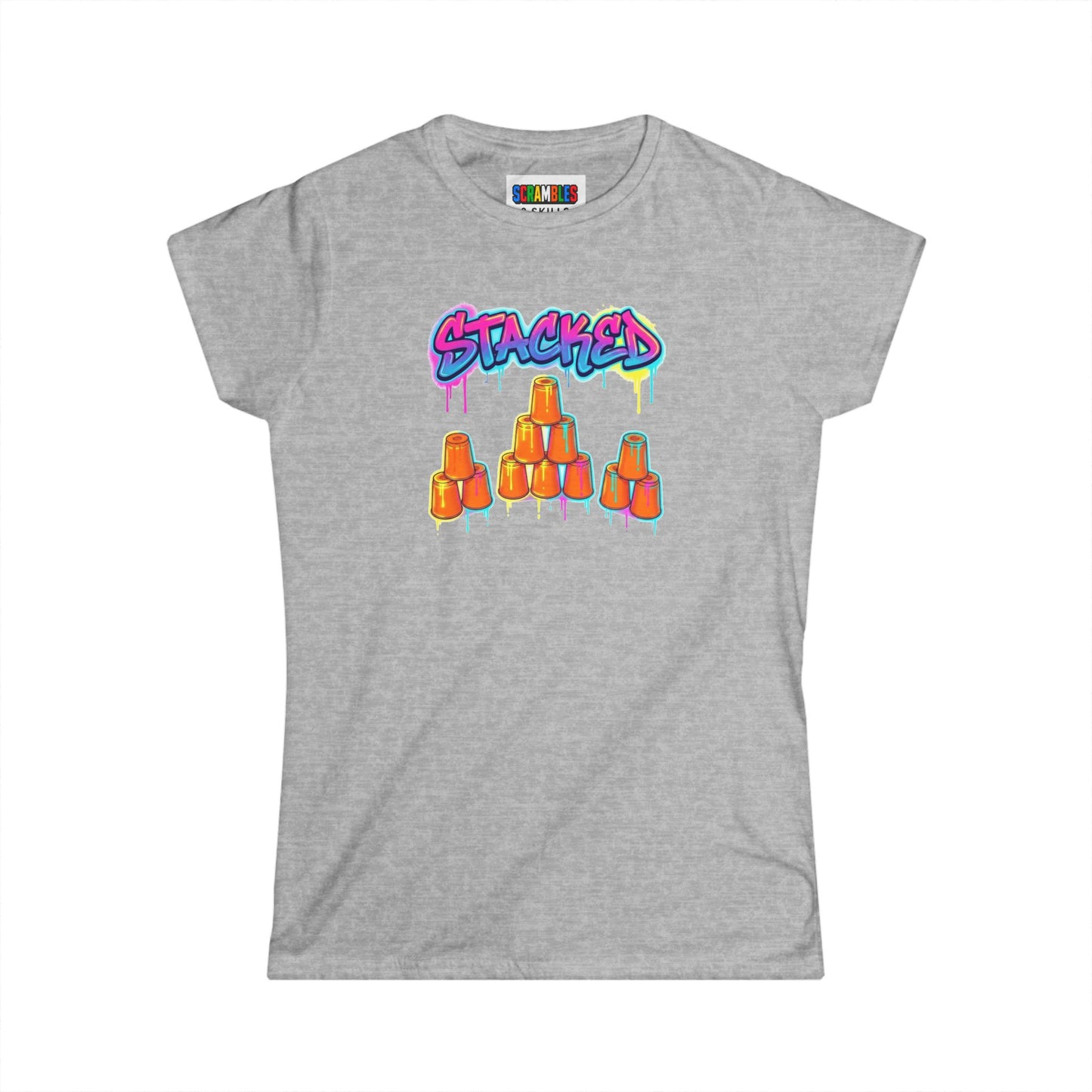 Stacked Cups Trick Shot Bottle Flip Art Women's Softstyle T-Shirt