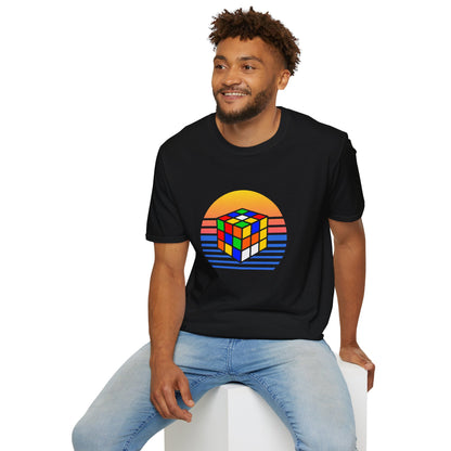⚡ Express - Rubik's Cube Shirt Sunset Solve Unisex Graphic Softstyle T-Shirt| Fun Cubing Shirt