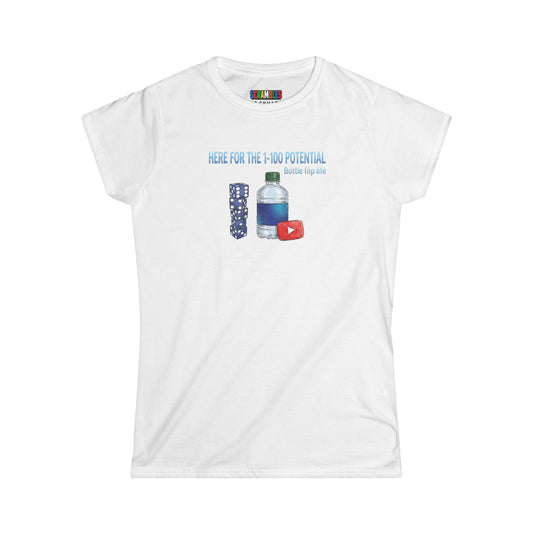 1 - 100 Potential Trick Shot Bottle Flipping Art Women's Softstyle T-Shirt