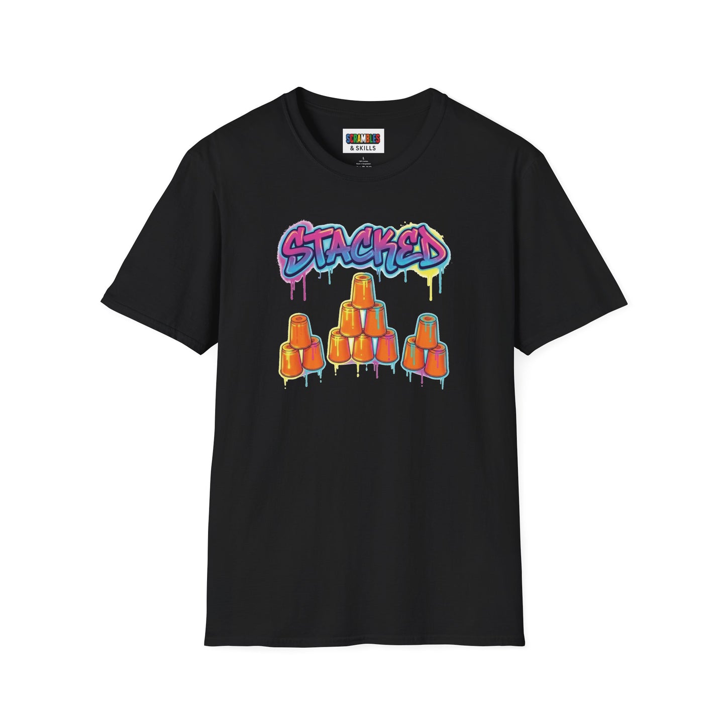 Stacked Cups Trick Shot Bottle Flip Art Unisex Graphic Softstyle T-Shirt
