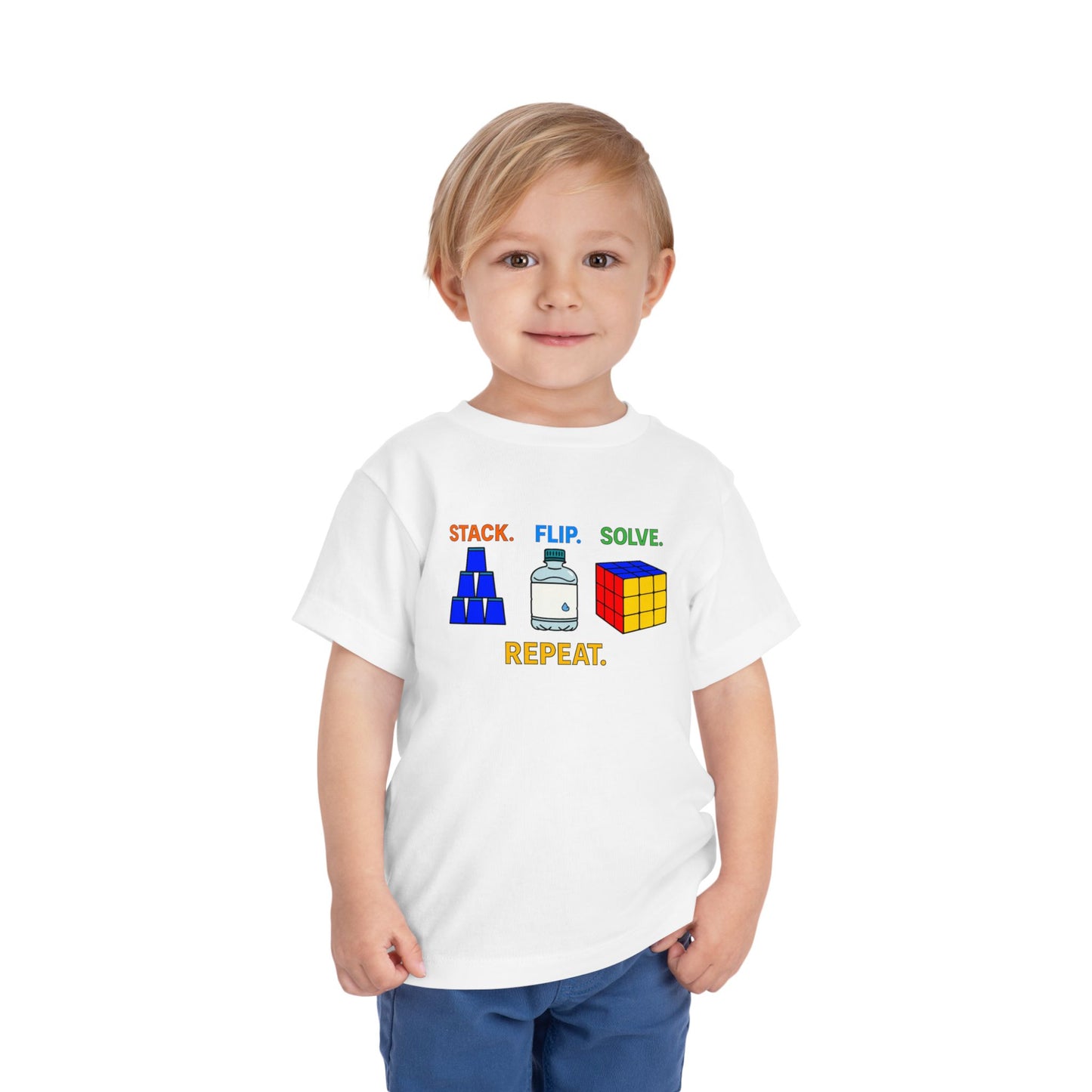 Stack Flip Solve Repeat - Rubik's Cube - Trick Shot Art  Toddler Short Sleeve T-Shirt