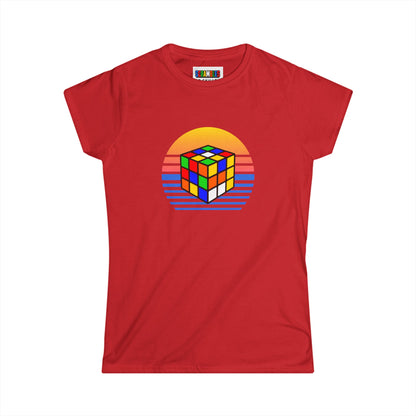 Rubik's Cube Shirt Sunset Solve Women's Softstyle T-Shirt| Fun Cubing Shirt