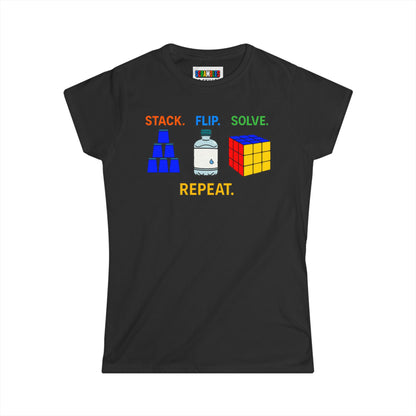 Flip Stack Solve Repeat - Rubik's Cube Art  Women's Softstyle T-Shirt
