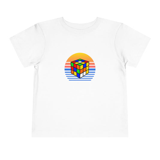 Rubik's Cube Shirt Sunset Solve Toddler Short Sleeve T-Shirt| Fun Cubing Shirt
