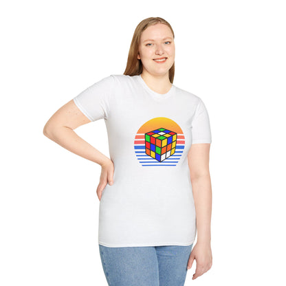 Rubik's Cube Shirt Sunset Solve Unisex Graphic Softstyle T-Shirt| Fun Cubing Shirt