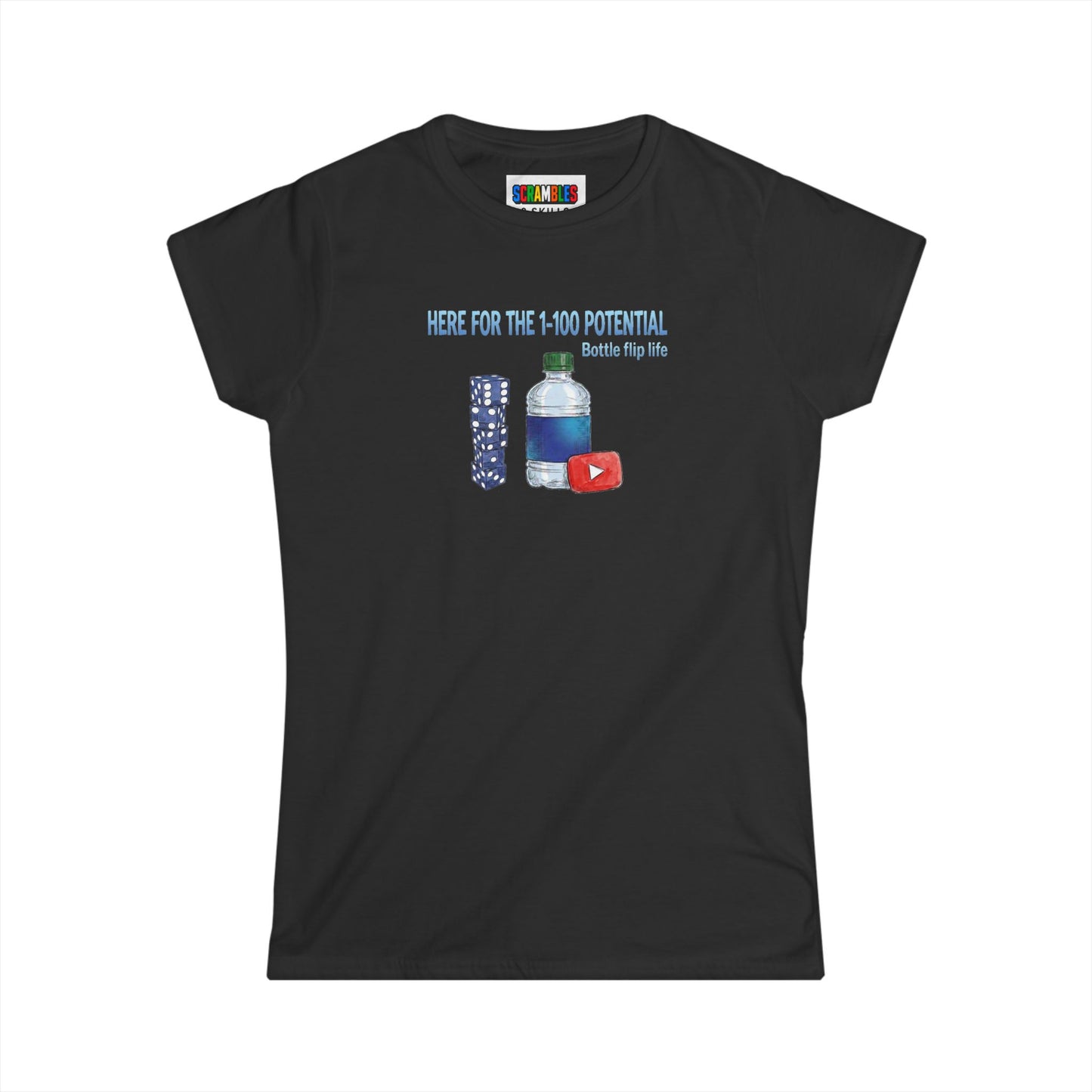 1 - 100 Potential Trick Shot Bottle Flipping Art Women's Softstyle T-Shirt