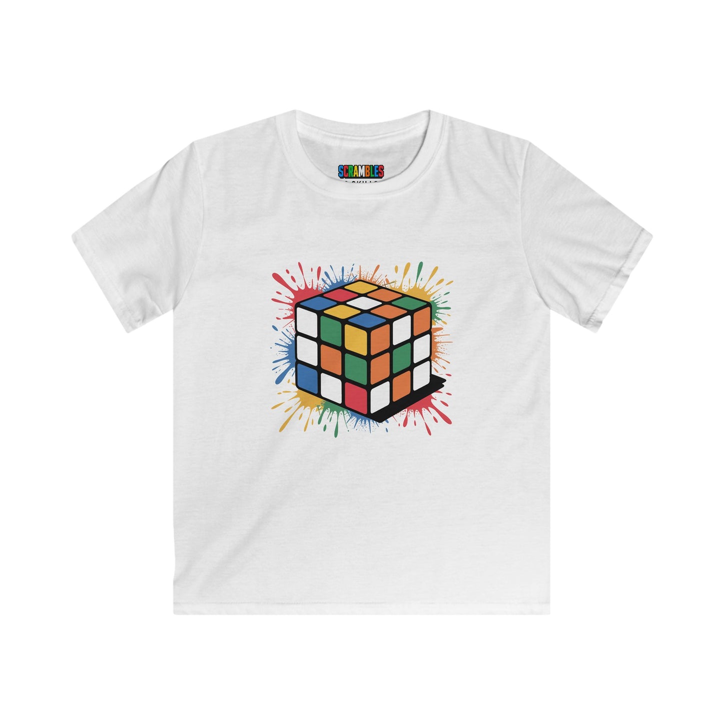 Scramble Splash  - Rubik's Cube Art Kids Softstyle Tee