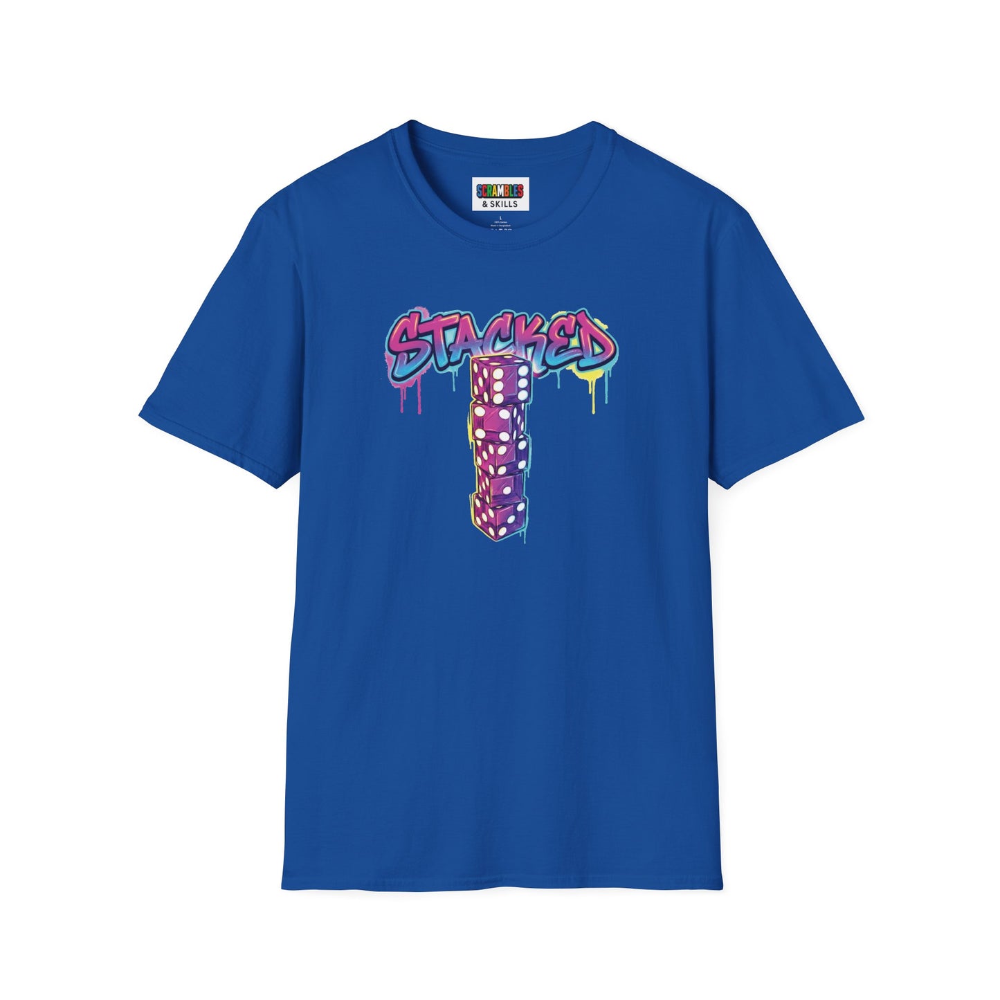 Stacked Dice Trick Shot Bottle Flip Art Unisex Graphic Softstyle T-Shirt
