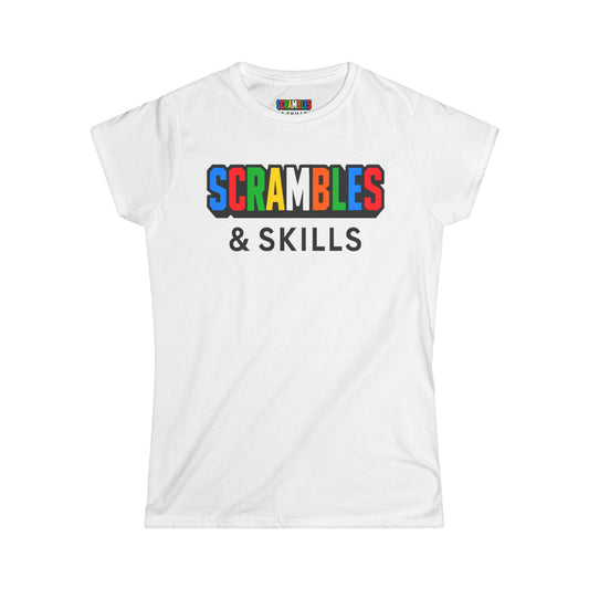 Scrambles & Skills - Rubik's Cube Art  Women's Softstyle T-Shirt