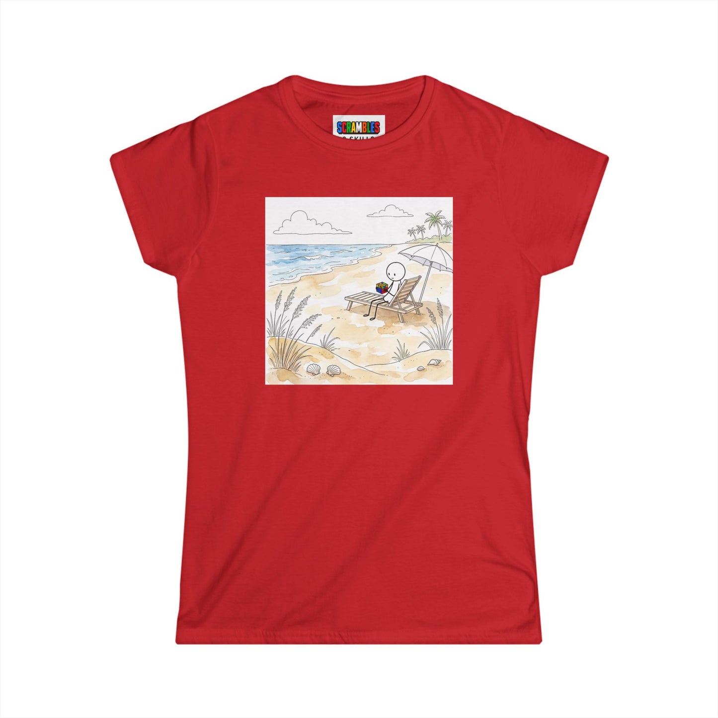 Beach Watercolor -Rubik's Cube Art Women's Softstyle T-Shirt
