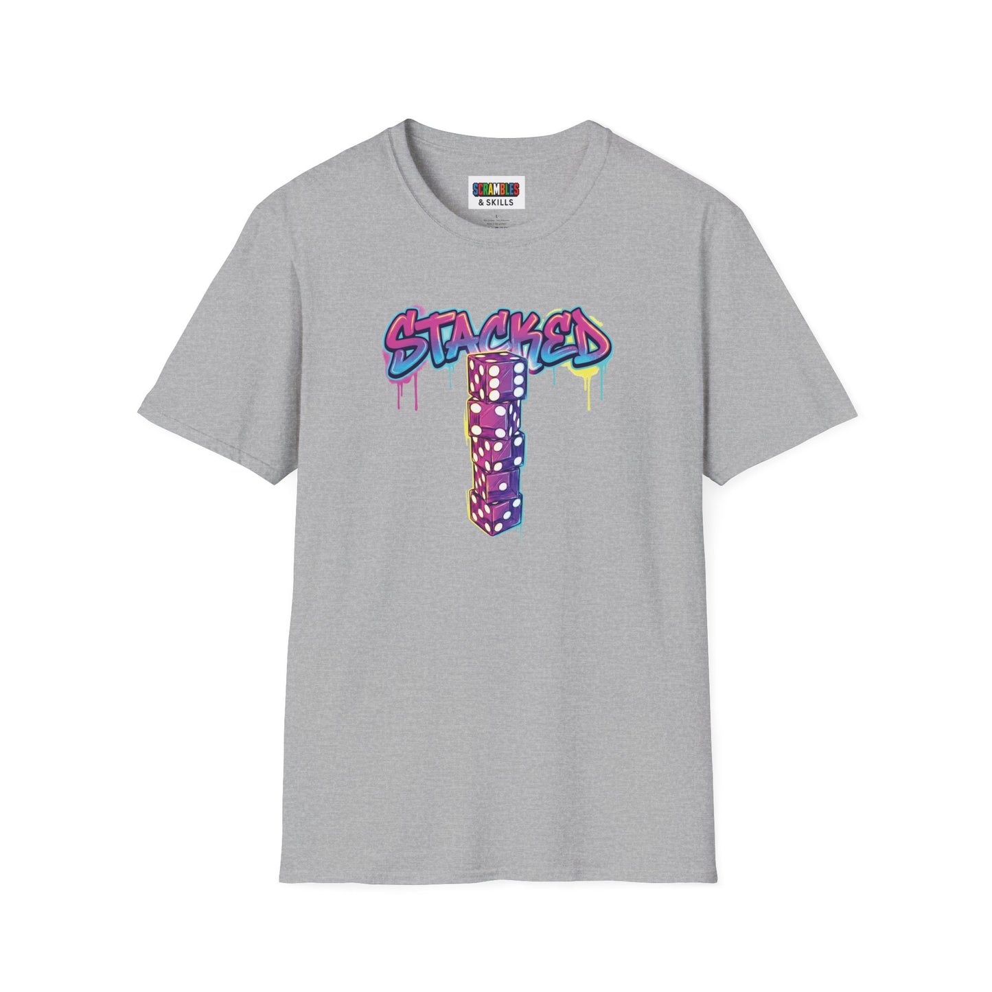Stacked Dice Trick Shot Bottle Flip Art Unisex Graphic Softstyle T-Shirt