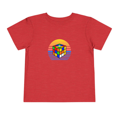 Rubik's Cube Shirt Sunset Solve Toddler Short Sleeve T-Shirt| Fun Cubing Shirt