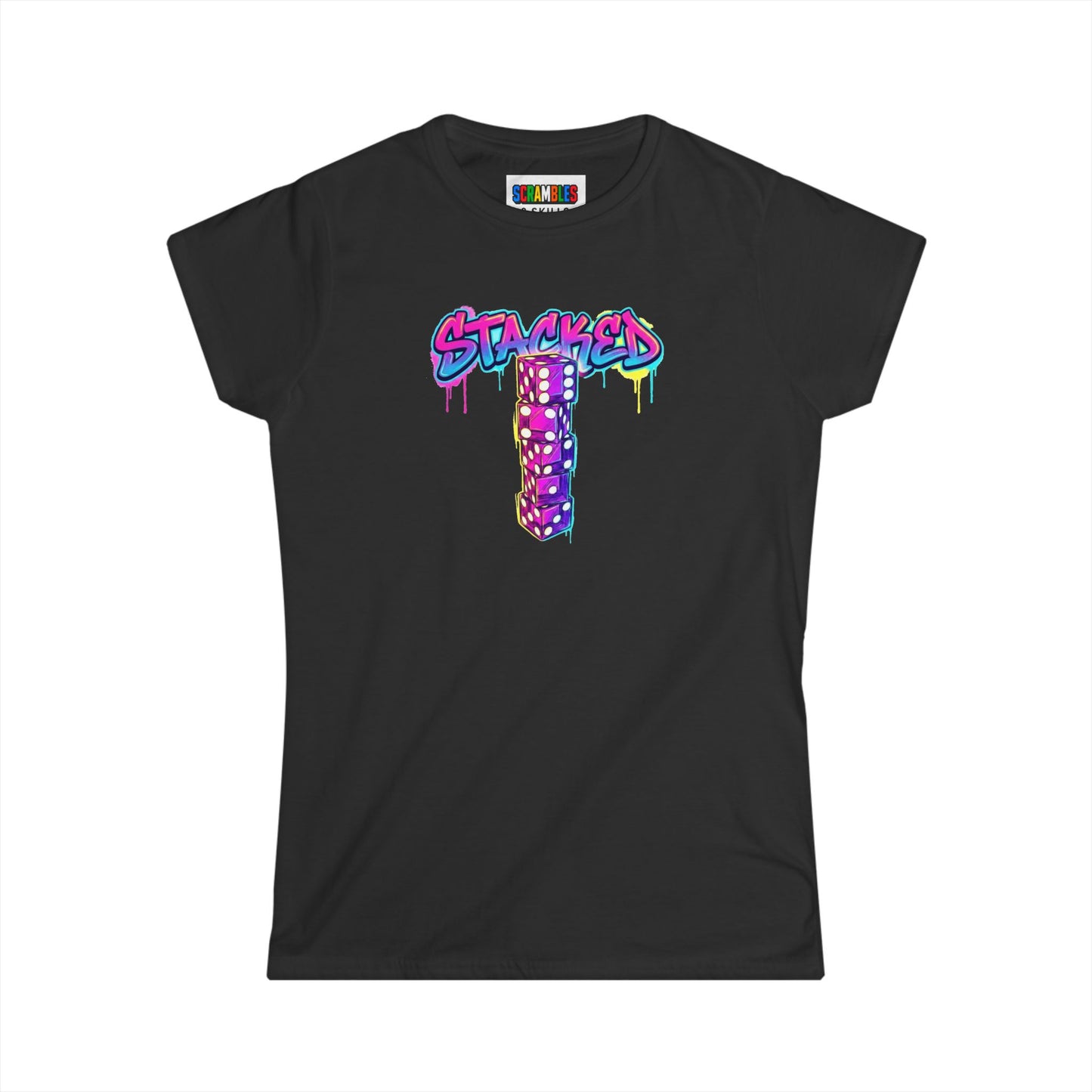 Stacked Dice Trick Shot Bottle Flip Art Women's Softstyle T-Shirt