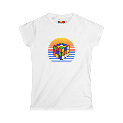 Rubik's Cube Shirt Sunset Solve Women's Softstyle T-Shirt| Fun Cubing Shirt