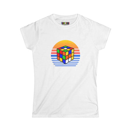Rubik's Cube Shirt Sunset Solve Women's Softstyle T-Shirt| Fun Cubing Shirt