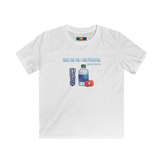 1 - 100 Potential Trick Shot Bottle Flipping Art Kids Softstyle Tee