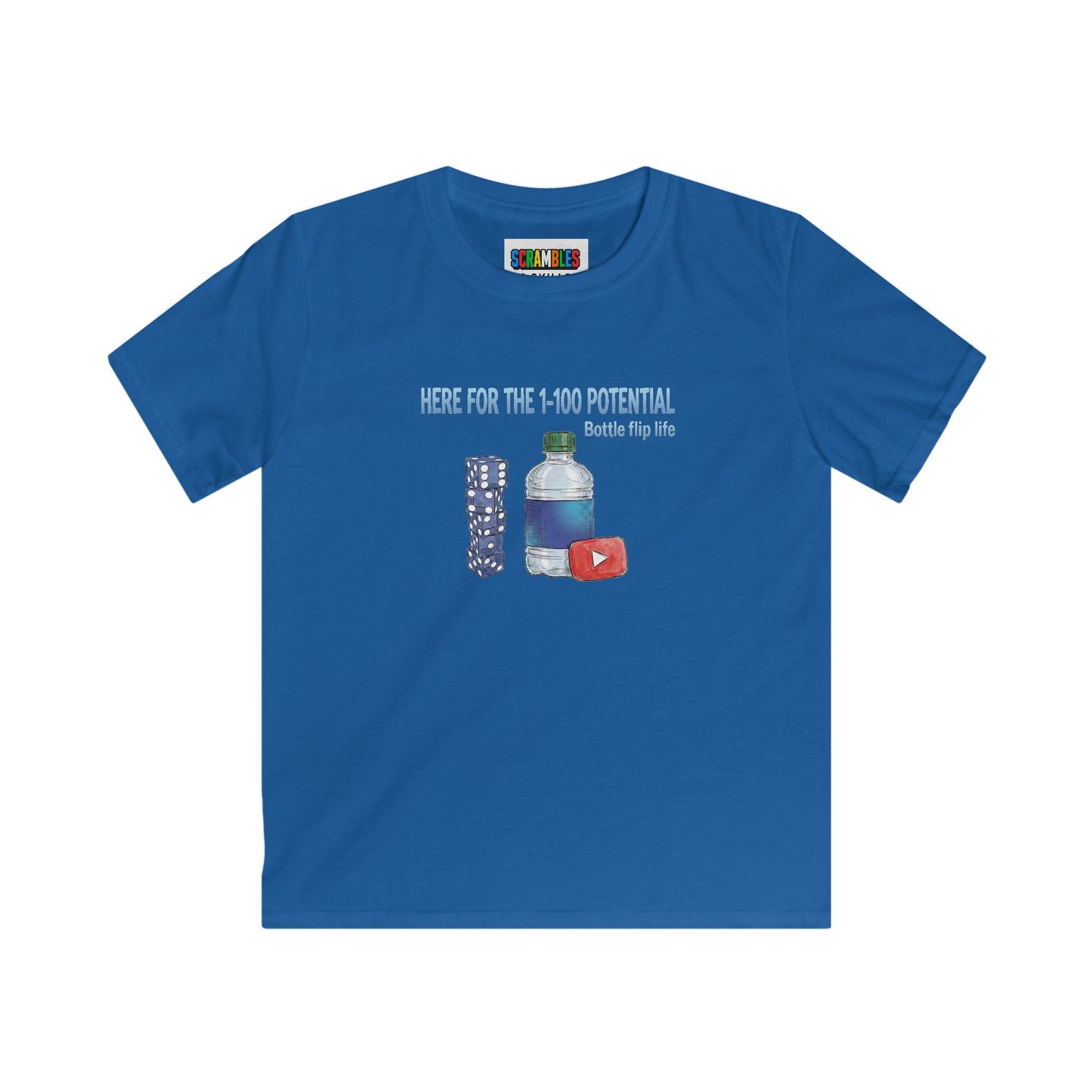 1 - 100 Potential Trick Shot Bottle Flipping Art Kids Softstyle Tee