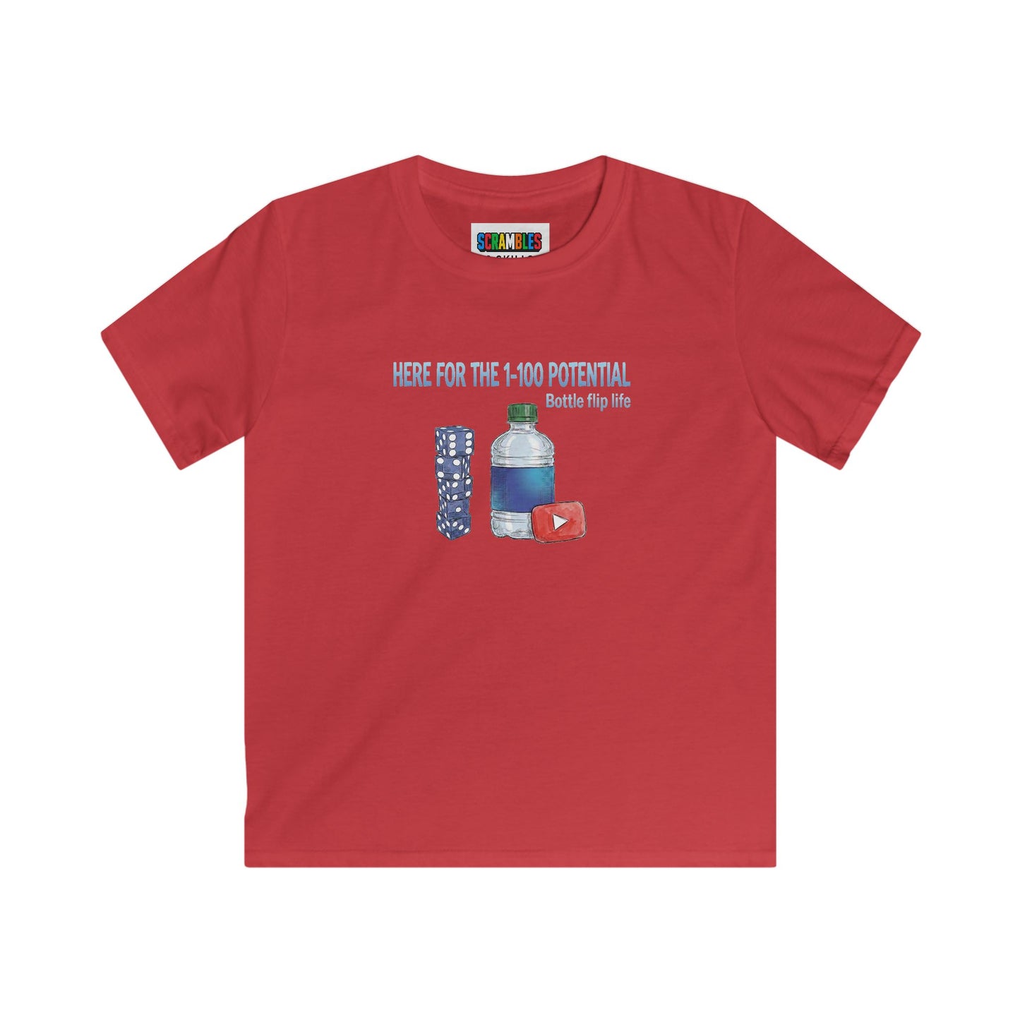 1 - 100 Potential Trick Shot Bottle Flipping Art Kids Softstyle Tee