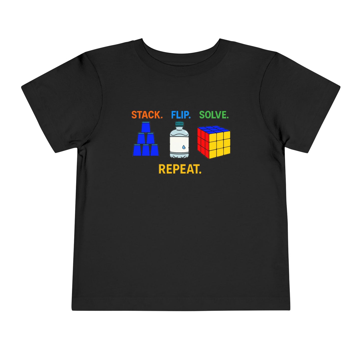 Stack Flip Solve Repeat - Rubik's Cube - Trick Shot Art  Toddler Short Sleeve T-Shirt