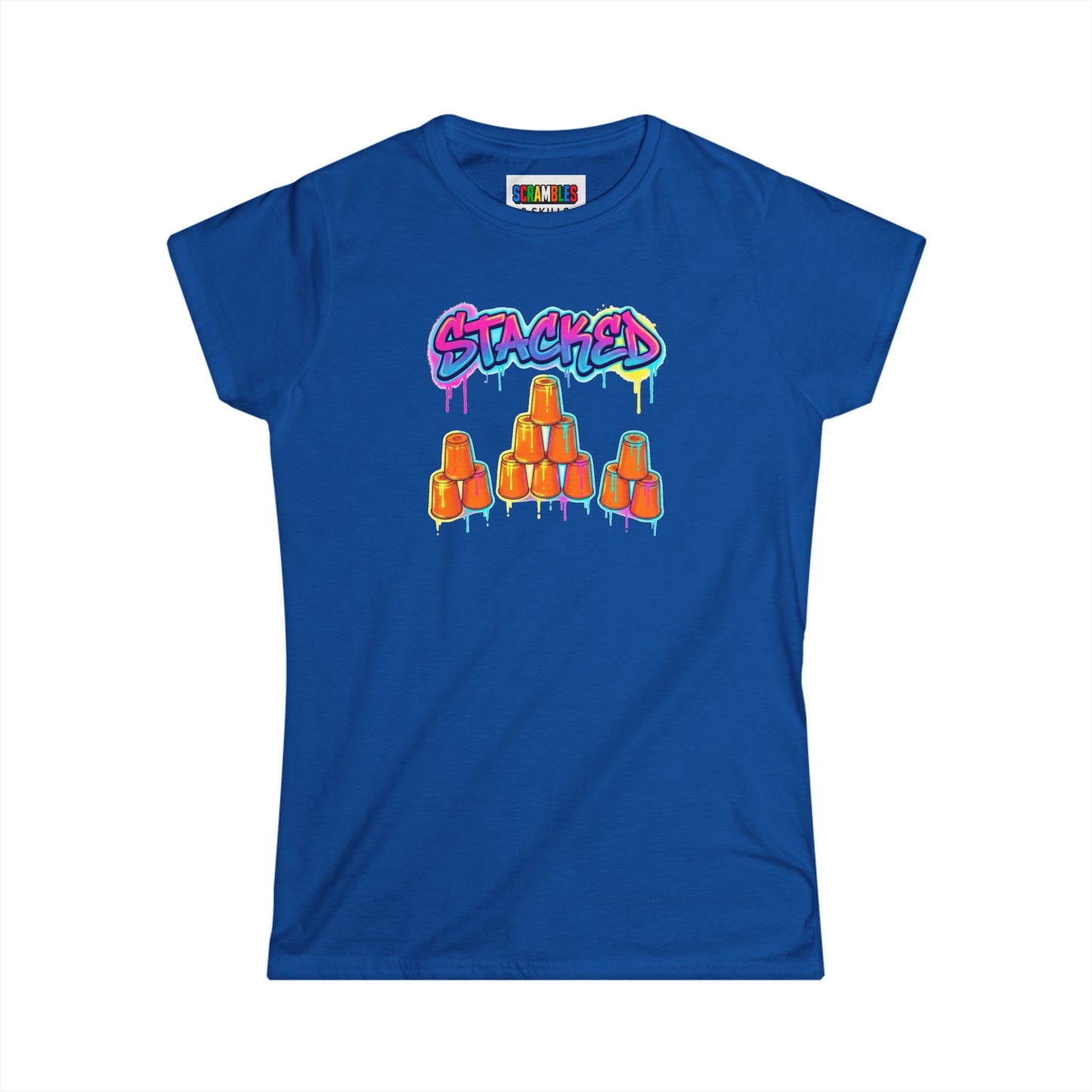 Stacked Cups Trick Shot Bottle Flip Art Women's Softstyle T-Shirt