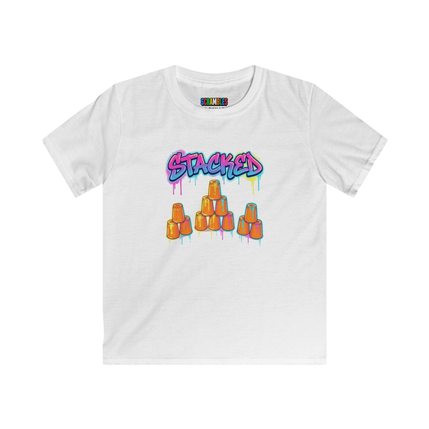 Stacked Cups Trick Shot Bottle Flip Art Kids Softstyle Tee