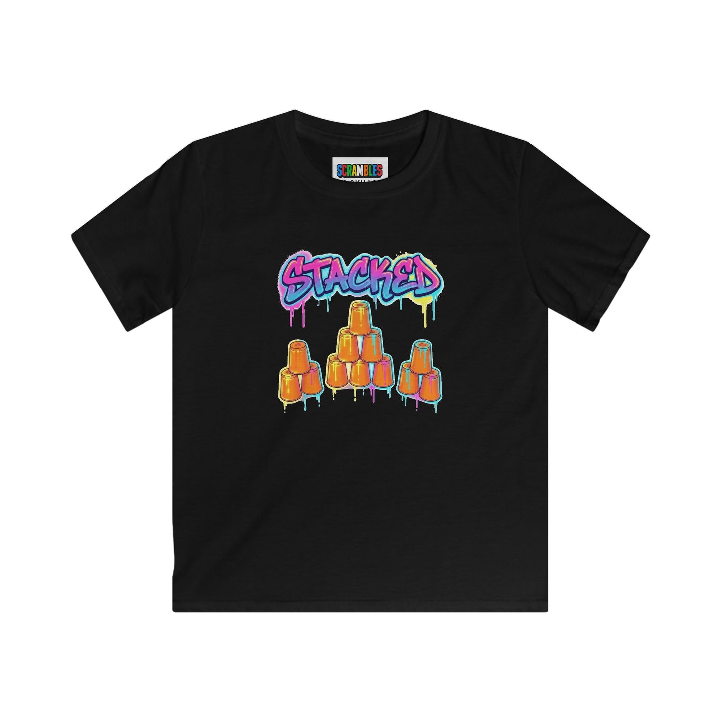 Stacked Cups Trick Shot Bottle Flip Art Kids Softstyle Tee