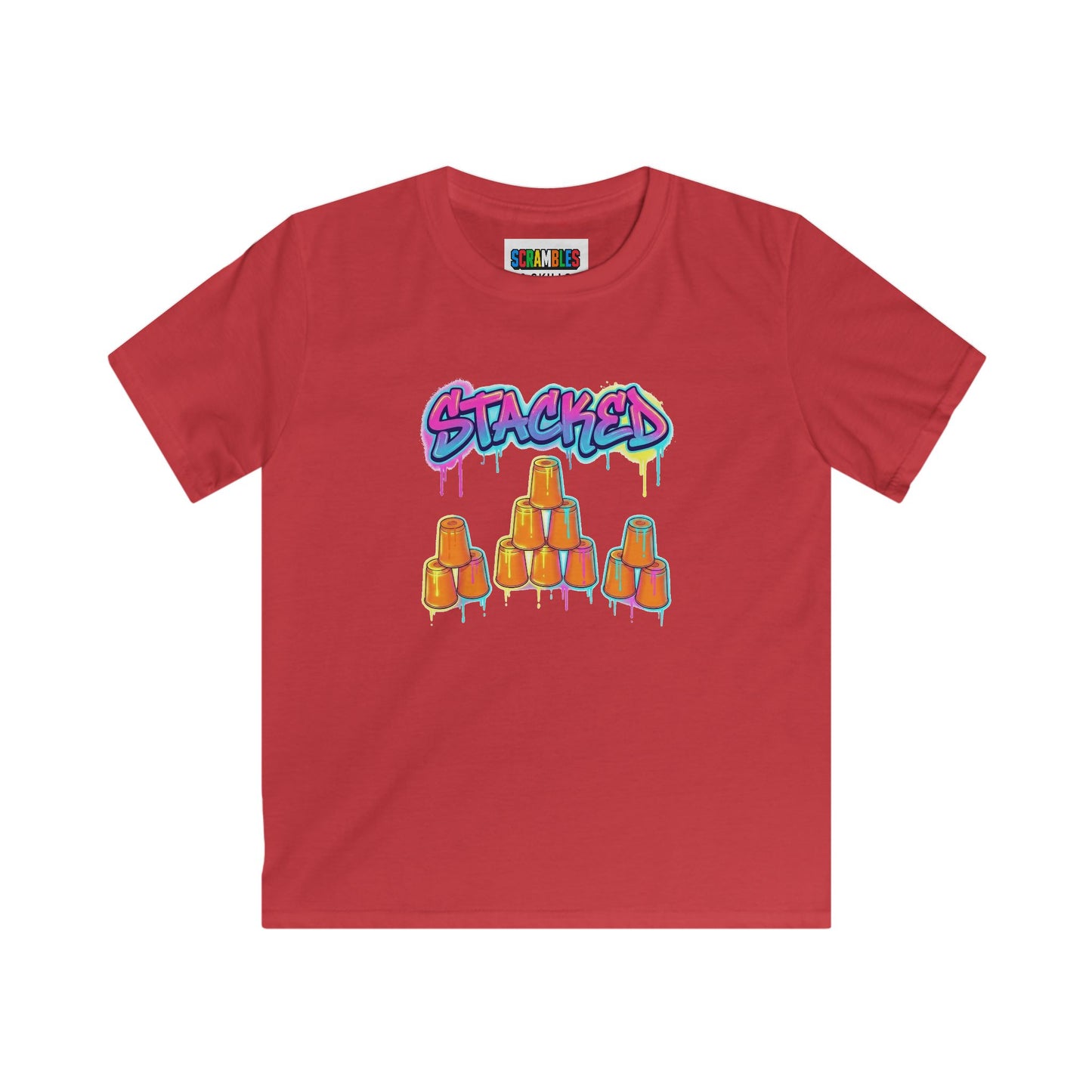 Stacked Cups Trick Shot Bottle Flip Art Kids Softstyle Tee