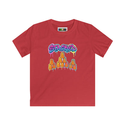 Stacked Cups Trick Shot Bottle Flip Art Kids Softstyle Tee