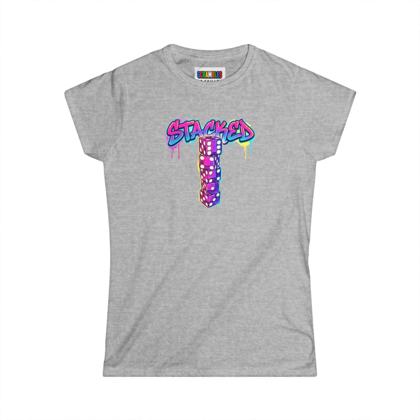 Stacked Dice Trick Shot Bottle Flip Art Women's Softstyle T-Shirt