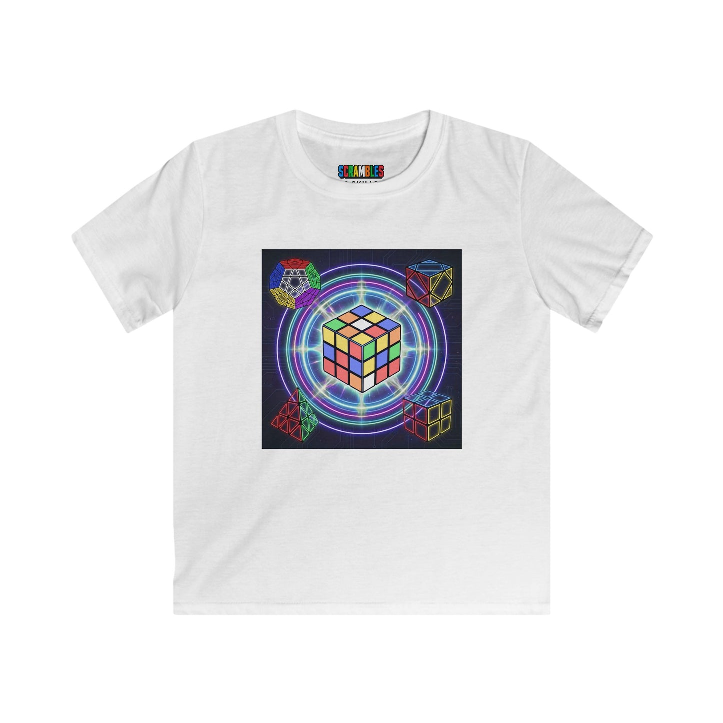 Cosmic Charge - Rubik's Cube Art  Kids Softstyle Tee