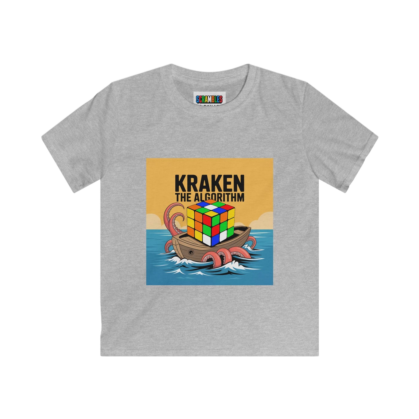 Kraken The Algorithim - Rubiks Cube Kids Softstyle Tee