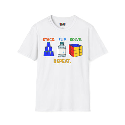Flip Stack Solve Repeat Unisex Graphic Softstyle T-Shirt