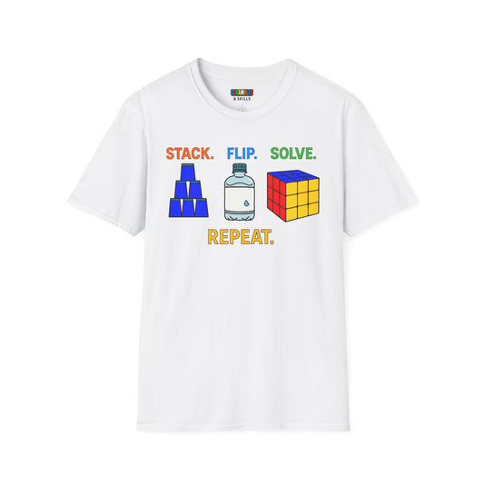 Flip Stack Solve Repeat Unisex Graphic Softstyle T-Shirt