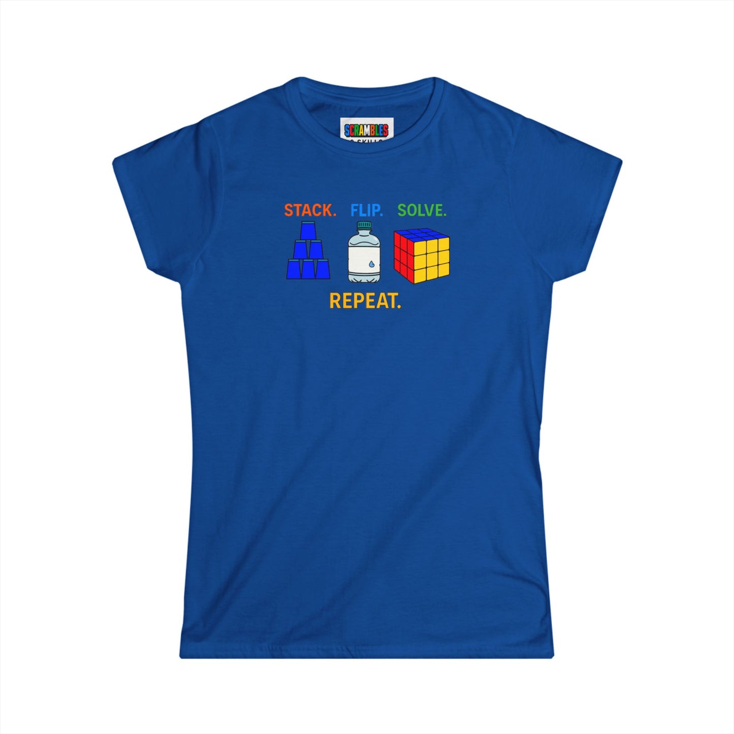 ⚡ Express - Flip Stack Solve Repeat - Rubik's Cube Art Women's Softstyle T-Shirt