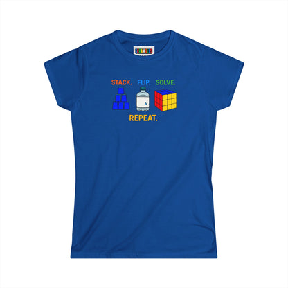 ⚡ Express - Flip Stack Solve Repeat - Rubik's Cube Art Women's Softstyle T-Shirt
