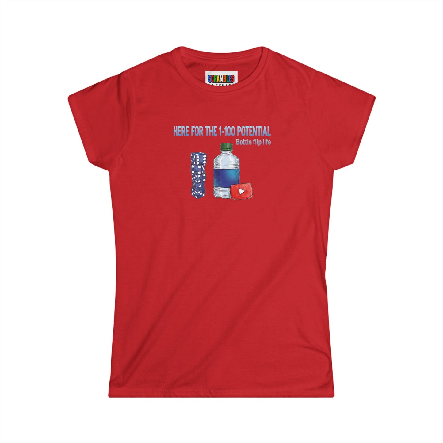 1 - 100 Potential Trick Shot Bottle Flipping Art Women's Softstyle T-Shirt