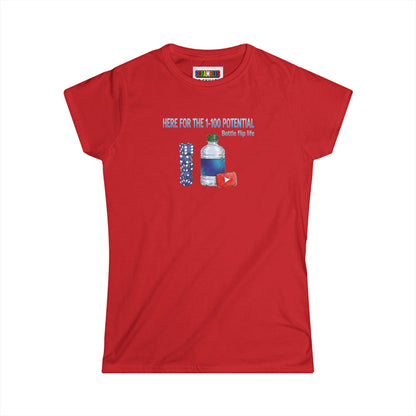 1 - 100 Potential Trick Shot Bottle Flipping Art Women's Softstyle T-Shirt