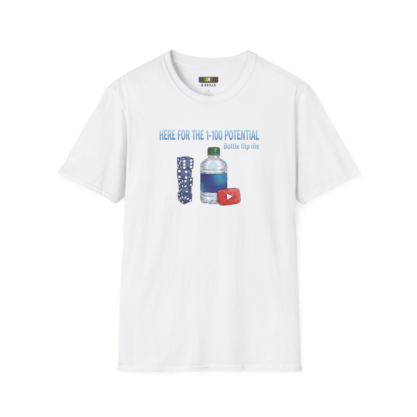 1 - 100 Potential Trick Shot Bottle Flipping Art Unisex Graphic Softstyle T-Shirt